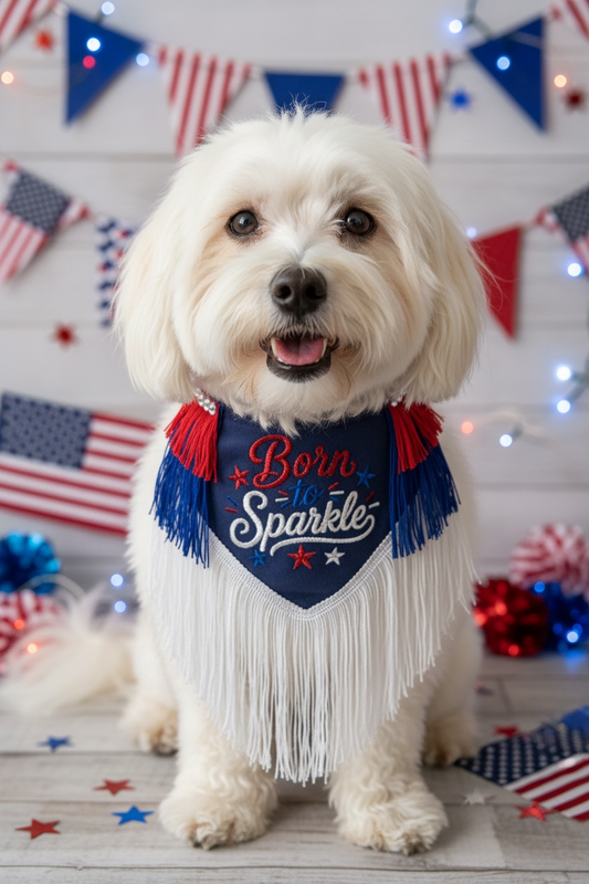 Born to Sparkle – Luxury Fourth of July Fringe Dog Bandana