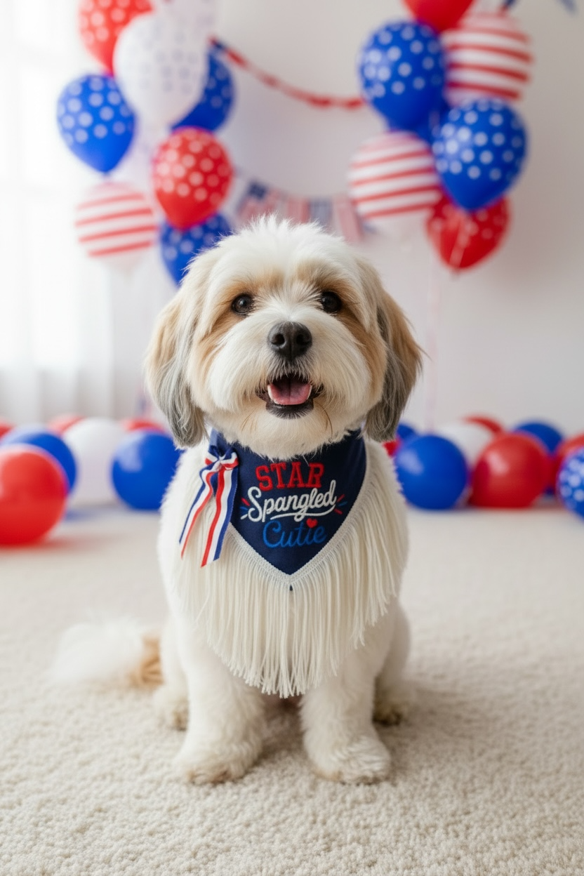 Star Spangled Cutie – Luxury Fourth of July Fringe Dog Bandana