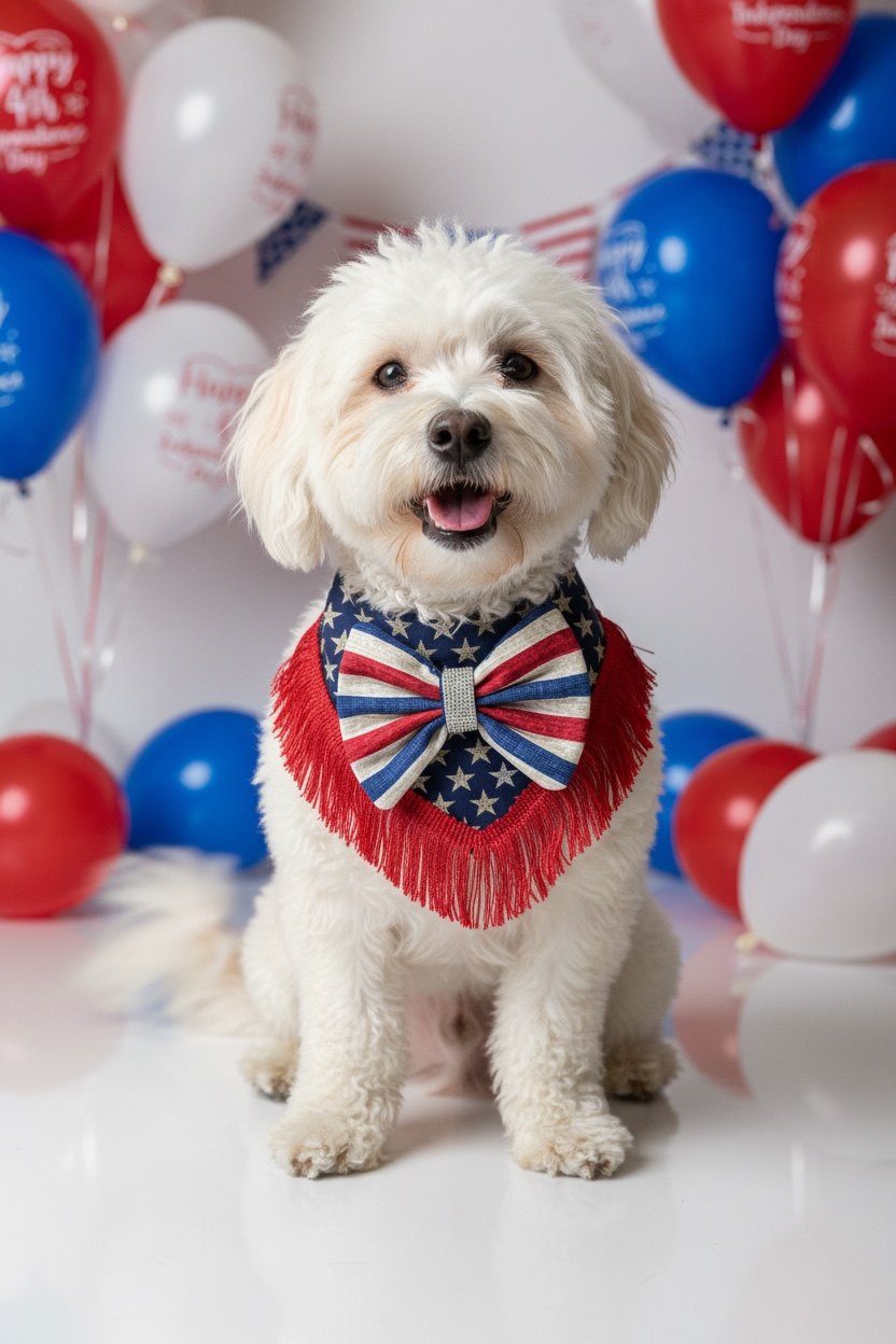 Luxury Fourth of July Fringe Dog Bandana – Patriotic Bow Couture Bandana