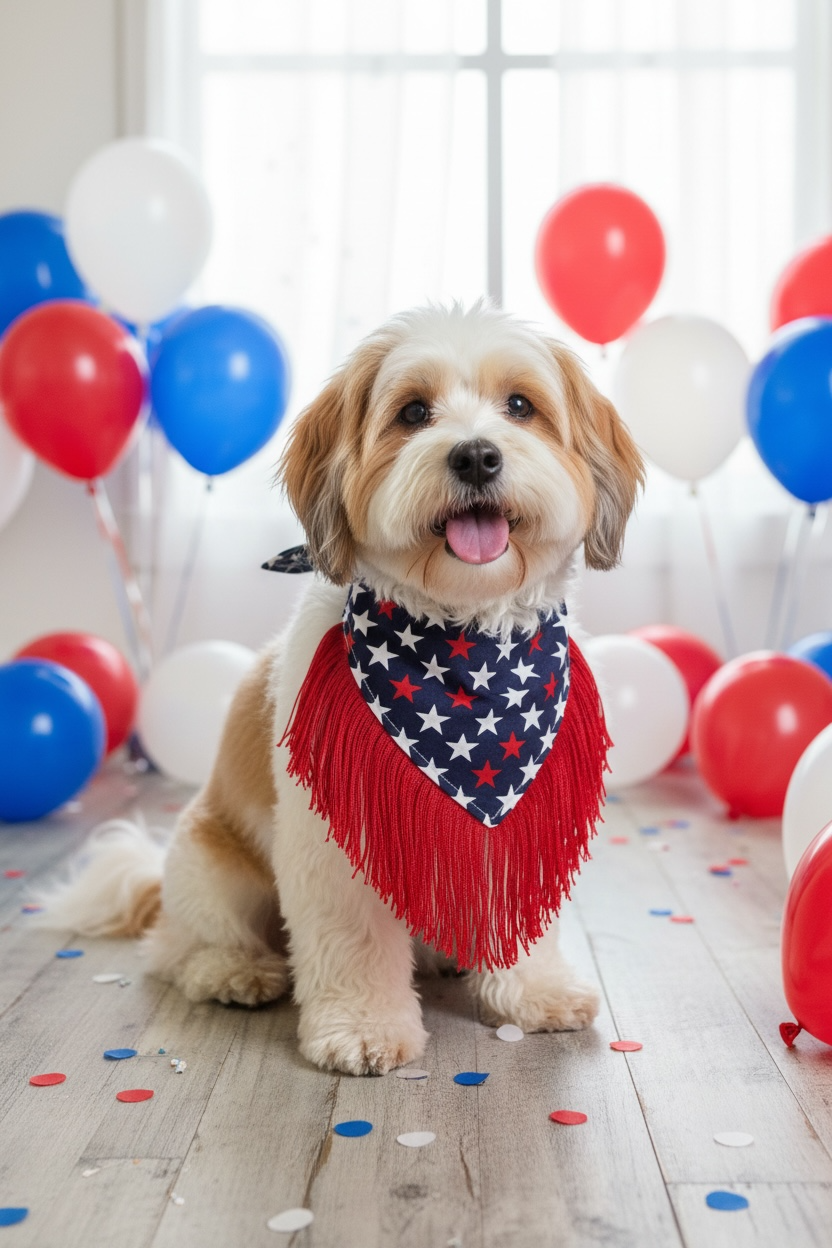 Luxury Fourth of July Reversible Dog Bandana – Barking in the USA Fringe Couture Bandana