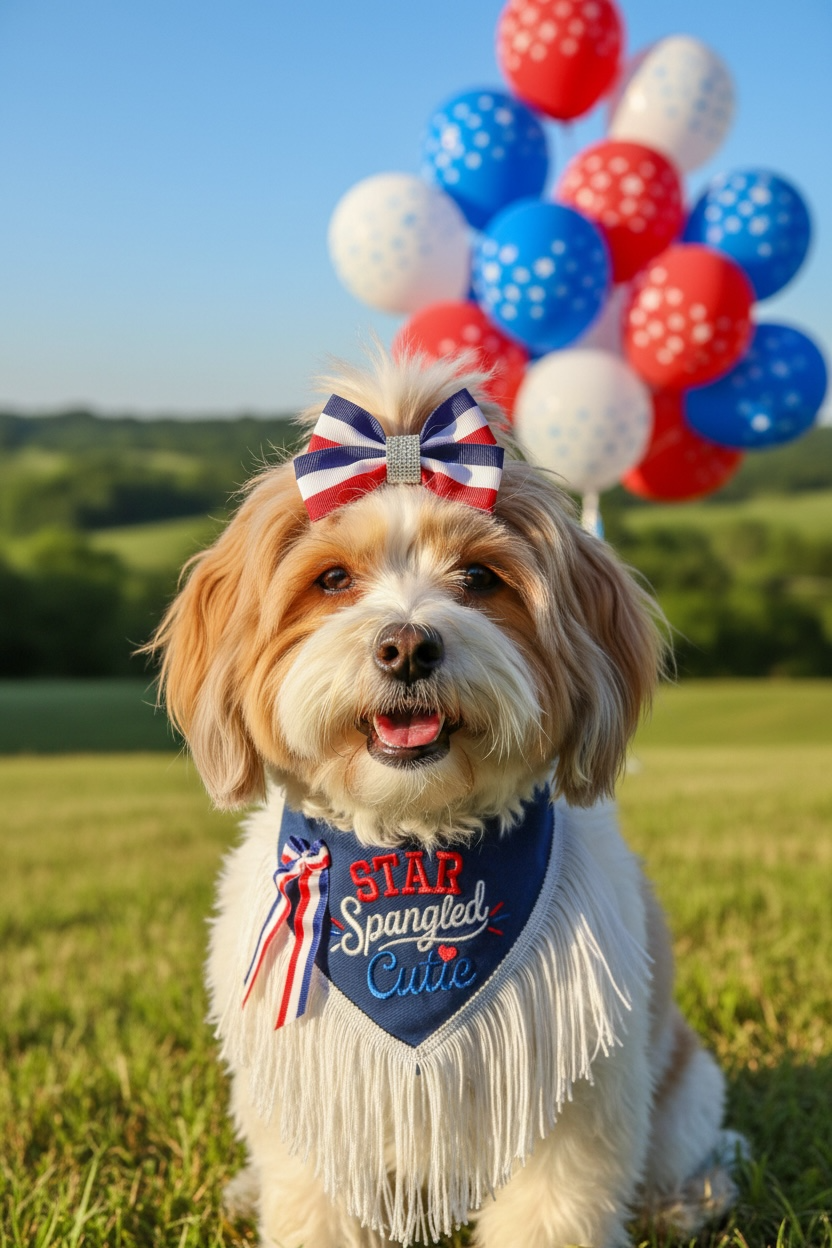 Star Spangled Cutie – Luxury Fourth of July Fringe Dog Bandana