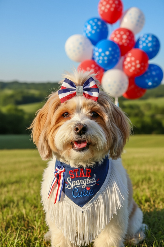 Star Spangled Cutie – Luxury Fourth of July Fringe Dog Bandana