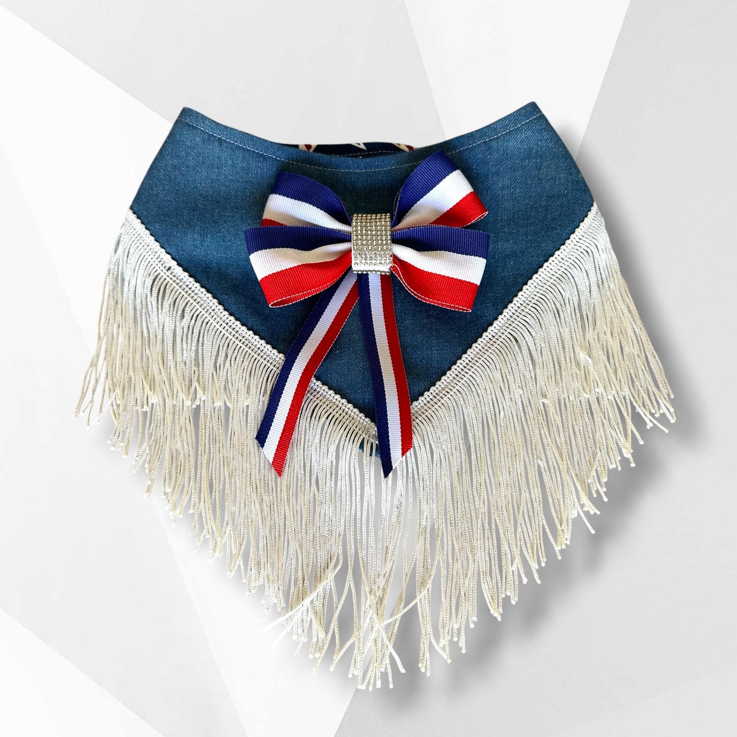 Luxury Fourth of July Fringe Dog Bandana – Patriotic Ribbon Couture Bandana