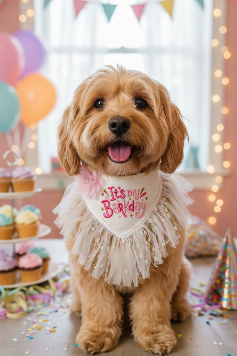 It’s My Barkday! Embroidered Couture Dog Bandanna