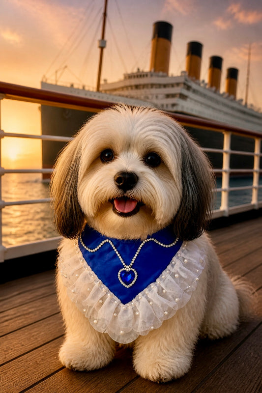 Titanic-Inspired Dog Bandana with Blue Heart Necklace | Luxury Dog Bandana