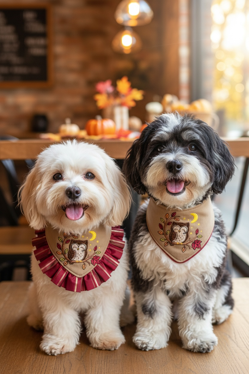 Autumn Moon Owl Reversible Fall Dog Bandanna