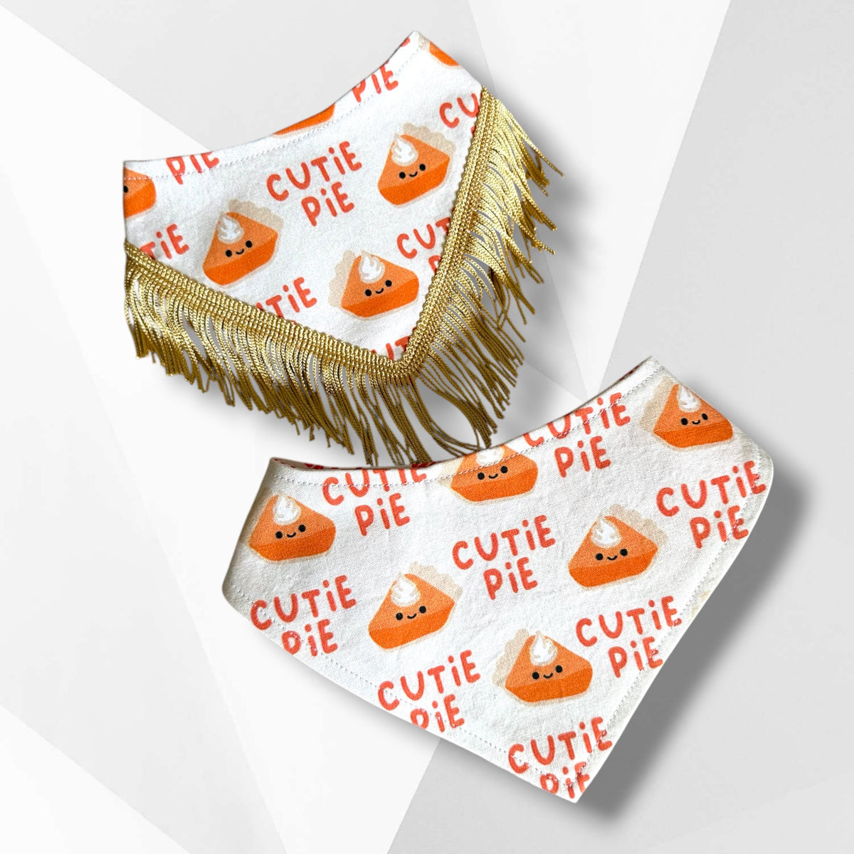Little Turkey & Cutie Pie Reversible Thanksgiving Dog Bandana | Optional Gold Fringe